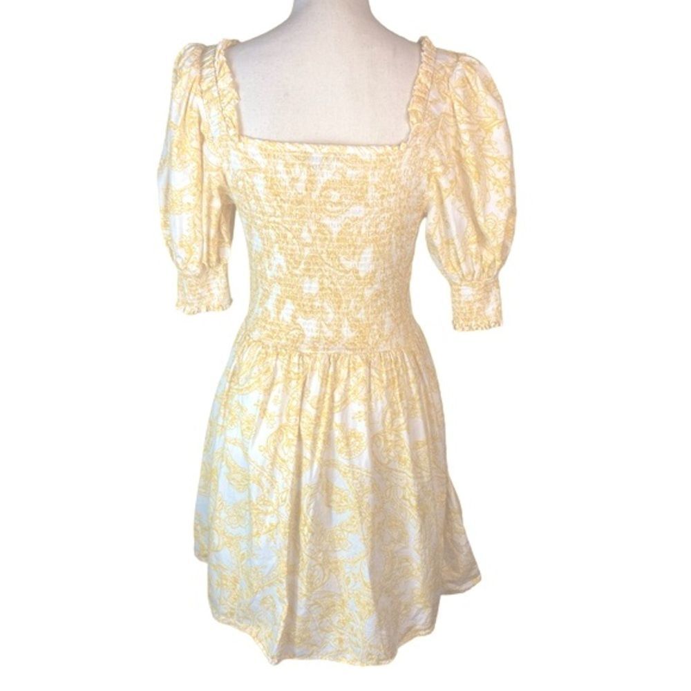1. State Wm’s Sz Lrg Yellow White Puff Sleeve Square Neck Mock Chest Mini Dress - Picture 5 of 7